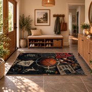 Dark Street Basketball Chalk Rug displayed in a welcoming entryway