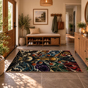 Ornate Basketball Collage Rug displayed in a welcoming entryway