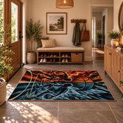 Fire and Ice Basketball Rug displayed in a welcoming entryway