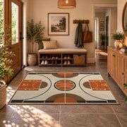 Minimal Basketball Court Diagram Rug displayed in a welcoming entryway
