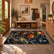 Stormy Cosmic Basketball Rug displayed in a welcoming entryway