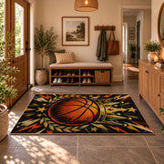 Comic Burst Basketball Rug displayed in a welcoming entryway