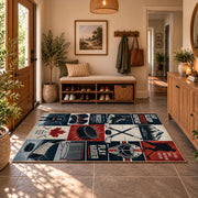 Classic Hockey Collage Rug displayed in a welcoming entryway