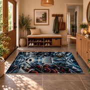 Electric Ice Hockey Puck Rug displayed in a welcoming entryway