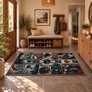 Hockey Arena Panel Collage Rug displayed in a welcoming entryway