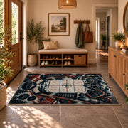Crossed Hockey Sticks and Puck Rug displayed in a welcoming entryway