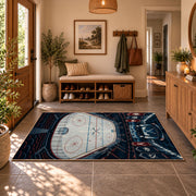 Ice Hockey Arena Stadium Rug displayed in a welcoming entryway