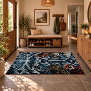 Frozen Mountain Hockey Goal Rug displayed in a welcoming entryway