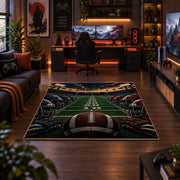 stadium football field scene area rug displayed in a gaming room