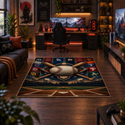 night baseball diamond collage area rug displayed in a gaming room