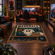 classic baseball locker room scene area rug displayed in a gaming room
