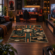 baseball glove equipment panels area rug displayed in a gaming room