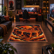 Fiery basketball rug in a gaming room