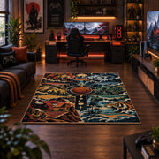 Cosmic Basketball Skyline Rug displayed in a gaming room