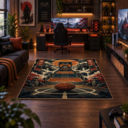 City Hoop Basketball Rug displayed in a gaming room