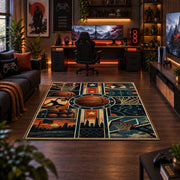 Neon City Basketball Collage Rug displayed in a gaming room