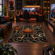 Mechanical Basketball Emblem Rug displayed in a gaming room
