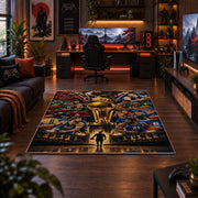 Futuristic Basketball Arena Rug displayed in a gaming room