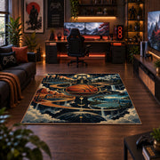 Smoky Basketball Hoop Rug displayed in a gaming room