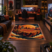Desert Canyon Basketball Rug displayed in a gaming room