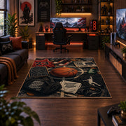 Dark Street Basketball Chalk Rug displayed in a gaming room