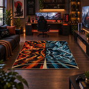 Fire and Ice Basketball Rug displayed in a gaming room