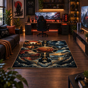 Stormy Cosmic Basketball Rug displayed in a gaming room