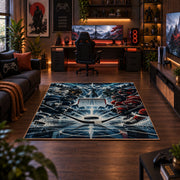 Electric Ice Hockey Puck Rug displayed in a gaming room