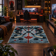 Maple Leaf Hockey Rink Rug displayed in a gaming room