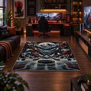 Mountain Hockey Puck Rug displayed in a gaming room