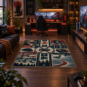 Hockey Arena Panel Collage Rug displayed in a gaming room