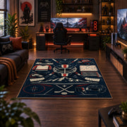 Hockey Equipment Lineup Rug displayed in a gaming room
