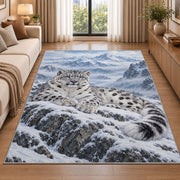 Snow Leopard Mountain Rug in a bright living room with a sofa