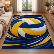 Swirling Volleyball Rug in a bright living room with a sofa