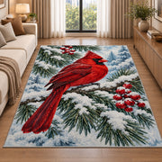 Cardinal on Snowy Branch Rug in a bright living room with a sofa