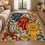 Horse Show Rosette Ribbons Rug in a bright living room with a sofa