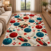 Bowling Pattern Rug in a bright living room with a sofa