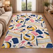 Volleyball Gear Pattern Rug in a bright living room with a sofa
