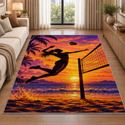 Volleyball Spike Silhouette Rug in a bright living room with a sofa