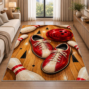 Bowling Shoes Rug in a bright living room with a sofa