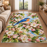 Bluebird on Blossom Branch Rug in a bright living room with a sofa