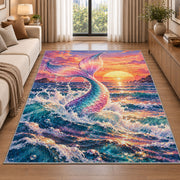 Mermaid Tail at Sunset Rug in a bright living room with a sofa