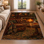 Man Cave Fireplace Rug in a bright living room with a sofa
