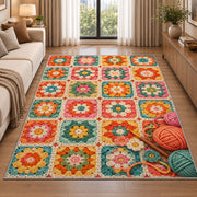 Granny Square Rug in a bright living room with a sofa