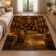 Stacked Barrels Cellar Rug in a bright living room with a sofa
