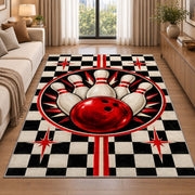 Checkered Bowling Rug in a bright living room with a sofa