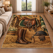 Saddle and Riding Boots Rug in a bright living room with a sofa