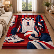 Volleyball Locker Jersey Rug in a bright living room with a sofa