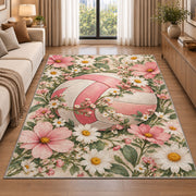 Volleyball and Wildflowers Rug in a bright living room with a sofa
