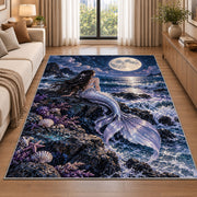 Mermaid Under the Moon Rug in a bright living room with a sofa